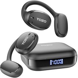 TOZO TOZO OpenEgo True Wireless Open Ear Headphone, 5.3 Bluetooth Sport Earbuds with Earhooks for 80H Playback with Digital Display, 32 EQ Modes Dual Mic Clear Call Sweat-Proof for Running Workout Black