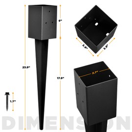Fence Post Anchor 4''x4'', Heavy Duty Metal Fence Post Anchor Ground Spike 24''x4''x4'' for Fence, Mailbox, Bird Feeder, Decking, Banner, with The Black Powder Coating Cover on The Surface (Set 6)