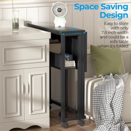 GreenForest Folding Desk Small Rolling Desk with Storage Shelf,31.5 inch Foldable Computer Desk with Wheels for Small Space, Easy Assembly,Black