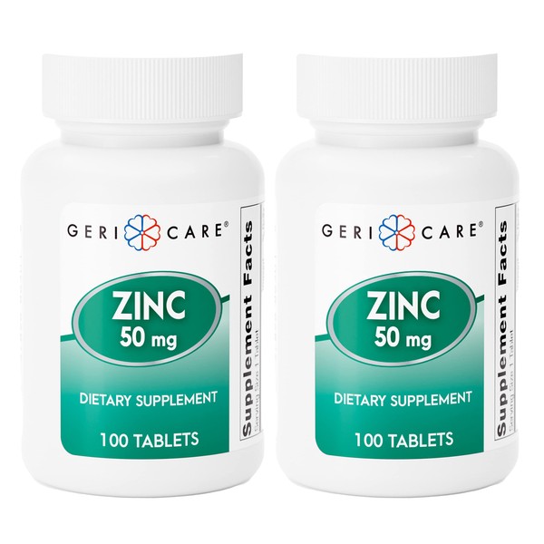 Zinc Sulfate Tablets 220mg by Geri-Care | Dietary Supplement | 100 Count Bottle, 2-Pack