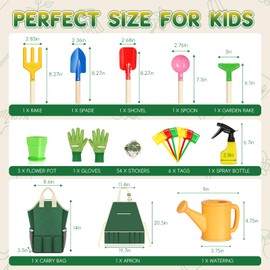 Kids Gardening Tool Set, 20PCS Gardening Toys Includes Metal Rake,Fork,Trowel,Apron,Gloves,Watering Can,Tote Bag, Garden Tool Kit for Kids, Outdoor Toys Gift for Boys Girls
