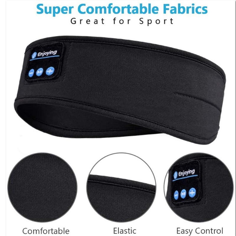 Bluetooth Sports Headband Wireless Sleep Headphones Exercise Music Headband Black