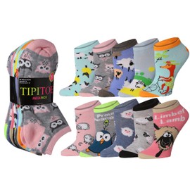 Tipi Toe Women's 10 Pairs Animal Delight Collection Pattern & Mix Colors For Vibrant Style Low Cut/No Show Socks, NS257-10-T1