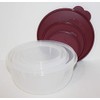 TUPPERWARE SET OF (3) MIXING BOWLS SHEER CLEAR WITH BORDEAUX