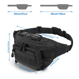 SOWHUP Tactical Fanny Pack,Military Waist Bag Pack with U.S Patch Utility Hip Belt Bumbag for Outdoor Fishing Hiking, Black camouflage(4 Zipper Pockets), S, Tactical Fanny Pack