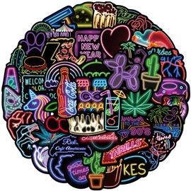 Neon Water Bottle Stickers 100Pcs Cute Aesthetic Sticker for Laptop Scrapbook Journal Skateboard Luggage Snowboard Macbook Laptop cup, Waterproof Vinyl Autocollant Stickers for Teens Adult