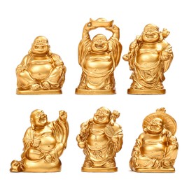 STCREE Resin Fesng Shui Laughing Buddha Statues Gold Lucky Happy Maitreya Statue 5.5cm(H) Desk Flower Pot Decoration Collectible Gift 6pcs TQGJST3