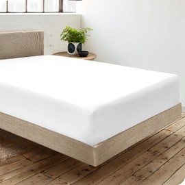 Bare Home 100% Organic Cotton Twin Fitted Sheet - Crisp Percale Weave - 300 Thread Count - Lightweight & Breathable - Deep Pocket Fitted Sheet (Twin, White)