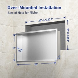 Bernkot Stainless Steel Shower Niche 24" X 12" Brushed No Tile Needed Niche Shower Recessed Wall Horizontal Niches for Bathroom Storage Over Mount Installation