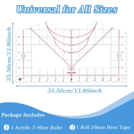 Heclia T-Shirt Ruler for Vinyl Alignment, Precision Measuring Ruler for Heat Press, Sewing, Sublimation, Perfect Placement Aid for Prints, Appliques, DIY Crafts, Professional Textile Finishing