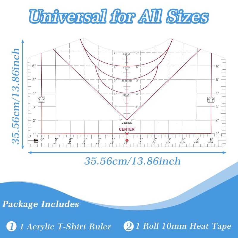 Heclia T-Shirt Ruler for Vinyl Alignment, Precision Measuring Ruler for