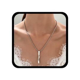Allereya Boho Bar Pendant Necklace Bar Vertical Necklace Silver Vertical Bar Necklace 3D Bar Choker Necklace Cuboid Necklace Jewellery for Women, Zinc, No Gemstone