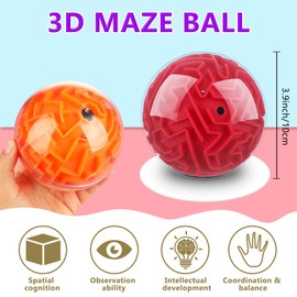 Sumind 4 Pcs 3D Puzzle Maze Ball Magic Brain Teasers Games Memory Sequential Gravity Maze Cube Ball Sphere Educational Puzzle Toys for Adult Hard Challenges(Blue, Green, Red, Orange)
