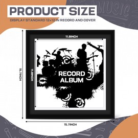 DoubleFill 4 Pack 15x15 Record Frame with Double Sided Mats, Album Frame Made of Engineered Wood and Clear Acrylic for 12x12 LP Cover Display Vinyl Cover with Hanging Hardware for Wall(Black Mat)