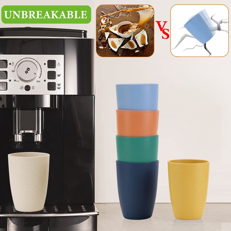 Mfacoy Wheat Straw Cups Set of 6, 12 oz Unbreakable