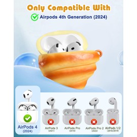 Boaretiu for Airpods 4th Case - Cute Kawaii Croissant with Keychain for AirPods 4th Generation Case (2024) Funny 3D Soft Silicone Fun Cool for Girls Women Teens for Air Pods 4 Cover