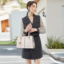 DEEVORCA Fashion Women's Handbags Elegant Handbag Shoulder Bag with Handle Hanging Ornaments Messenger Bags for Travel Shopper Daily Holiday Business Work PU Leather Women's Tote Bag, White (white A),