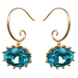 Navachi - Base Metal 18K Gold Plated Oval Blue Cubic Zirconia, Stone, Cubic Zirconia