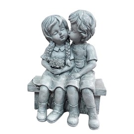 IWOWHERO Resin Garden Sculpture Boy and Girl Kissing Figurine 7.48 Inch Outdoor Yard Statue Romantic First Kiss Ornament