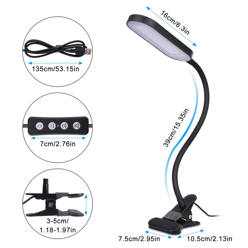 Clip On Reading Light, Eye-Care Dimmable Desk Clamp Lamp with