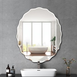 Pregaspor 24x30 Inch Frameless Oval Wall Mirror for Bathroom Sink, Minimalist Bathroom Vanity Mirror with Beveled Edge, Modern Mirrors for Wall Decor Living Room Entryway Bedroom