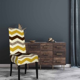 Numland 1 Pack Horizontal Chevron Dining Room Chair Covers Grunge Zigzag Design Simple Stripe Short Stretchable Polyester Removable Washable for home Restaurant Banquet