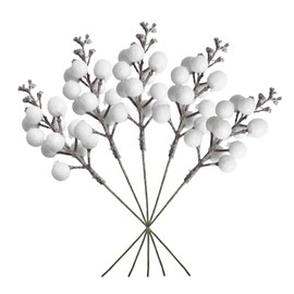 VEYLIN 20 cm Artificial Berry, 16 Pcs Glitter White Artificial Berries Stems for Christmas Tree Ornaments, DIY Xmas Wreath, Crafts, Holiday and Home Decor