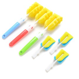 Cepillo de esponja de limpieza QELEG reemplazable con mango largo limpiador suave para biberón, cocina limpia, vasos, tazas, taza de 28 cm