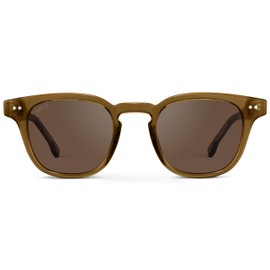 WMP Eyewear - Men's Retro Keyhole Polarized Square Sunglasses, Premium Acetate Frame with Modern Classic Design (Crystal Verde/Brown Lens)