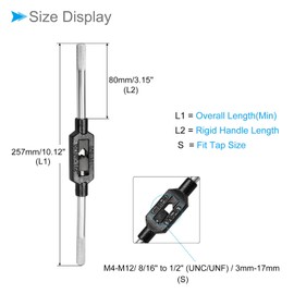 CoCud Tap Wrench Handle, Fit M4-M12 8/16"-1/2" (UNC/UNF) Taps Size, Adjustable Single End Wrench Reamer Tapping Hand Tool - (Applications: for Tapping Operations)
