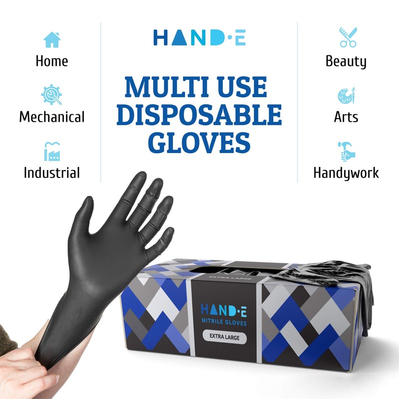 Hand-E Touch Disposable Black Nitrile Gloves X Small 100 Count
