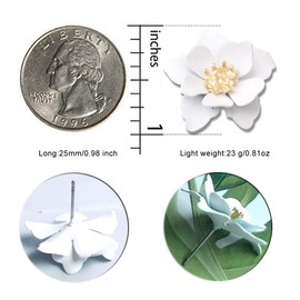 2 Pairs Chic Boho Matte Flower Statement Stud Earrings Set with Gold Flower Bud for Women Sister Mom Lover and Friends (White+Dark Blue)