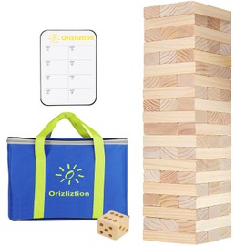 Giant Tumbling Tower Game 60 PCS, Outdoor Games for Adults & Families, 5.3 FT Premium Wooden Blocks Stacking Games with Carry Bag for Backyard, Lawn, Party, Camping