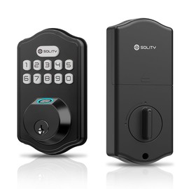 Solity Smart Digital Electronic Deadbolt Door Lock, Keyless Entry, Auto Lock, 50 Custom Codes & Fingerprints, Easy Installation, Keypad for Front & Back Door, AT10 Matte Black