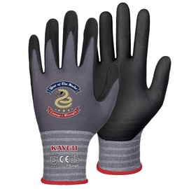 KAYGO Safety Work Gloves MicroFoam Nitrile Coated 3 Pairs, KG18N, Seamless Knit Nylon Glove with Abrasion and Oil Resistant Grip, Ideal for General Purpose, Automotive, DIY (Small, Grey(Snake))