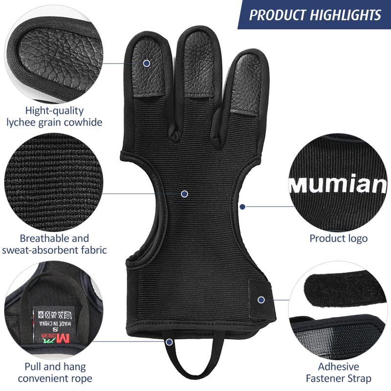 1PC Archery Gloves Shooting Hunting Leather Three Finger Protector Archery