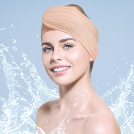 Hoteam 30 Pack Spa Headband Facial Esthetician Hair Wrap for Women Adjustable Makeup Sports Shower Stretch Towel with Tape(Light Pink)