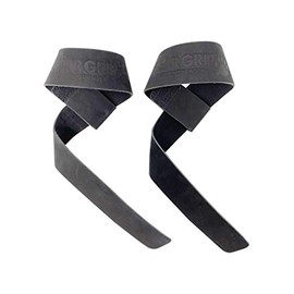 BEAR GRIP - Leather Weight Lifting Straps for Gym, Bodybuilding, Powerlifting, Crossfit and more (Black, Non-Padded)