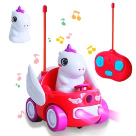 Lekwaiin Remote Controlled Car from 2 3 4 Years, 2.4 GHz Unicorn Toy Car with LED and Music Toy Gifts for 2-6 Boys Girls