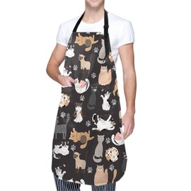 Sweetshow Funny Black Cat Apron with 2 Pockets and Adjustable Neck Waterproof Stain Resistant Cooking Kitchen Aprons for Adults Women Men Kitchen Cooking Baking Bistro Chef