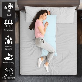 Pizuna Cotton Baby Blue Body Pillow Cover 1 Piece Only, 400 Thread Count 100% Long Staple Cotton Body Pillow Case 52x140 cm, Sateen Body Pillowcase (Cotton Pillow Cases for Body Pillows)