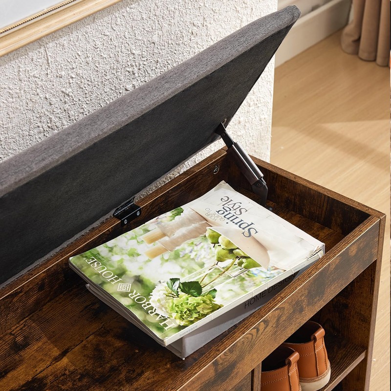 Shoe Storage Bench with Flip Drawers & Lift Top Storage