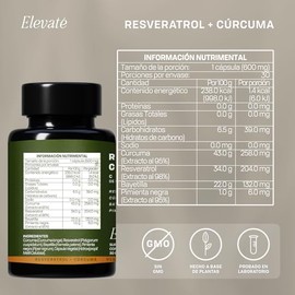 Resveratrol + Cúrcuma | 90 Cápsulas de 600 mg | Suplemento Premium para Bienestar y Vitalidad | 90 Días de Uso (90)