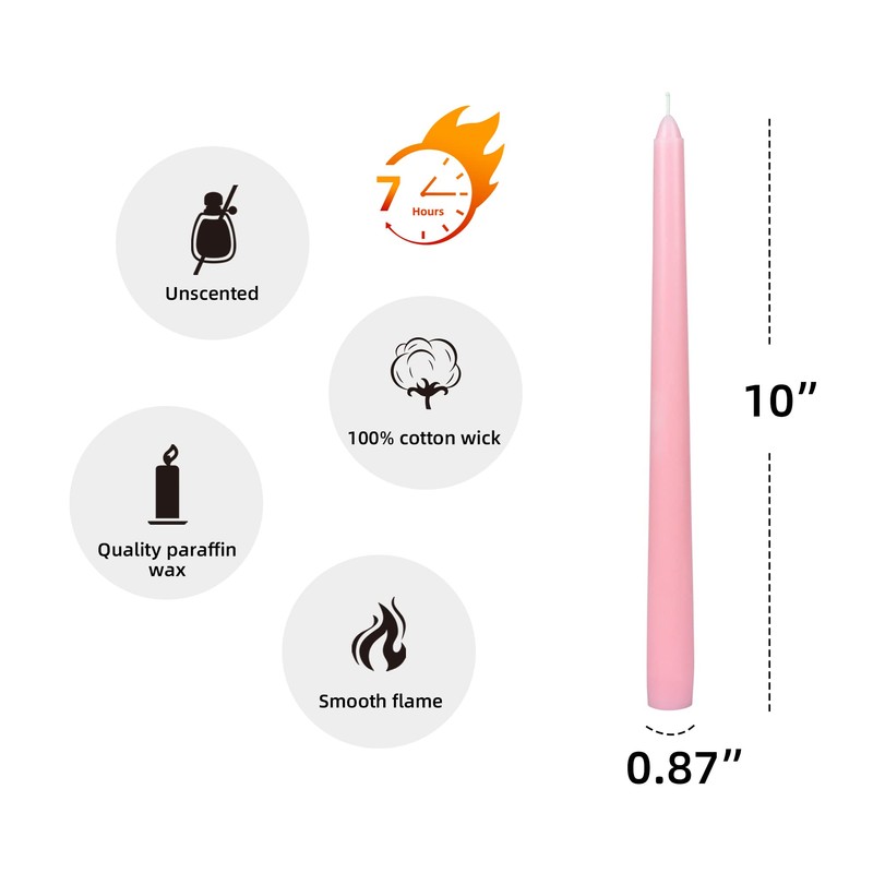 10 Inch Light Rose Taper Candles