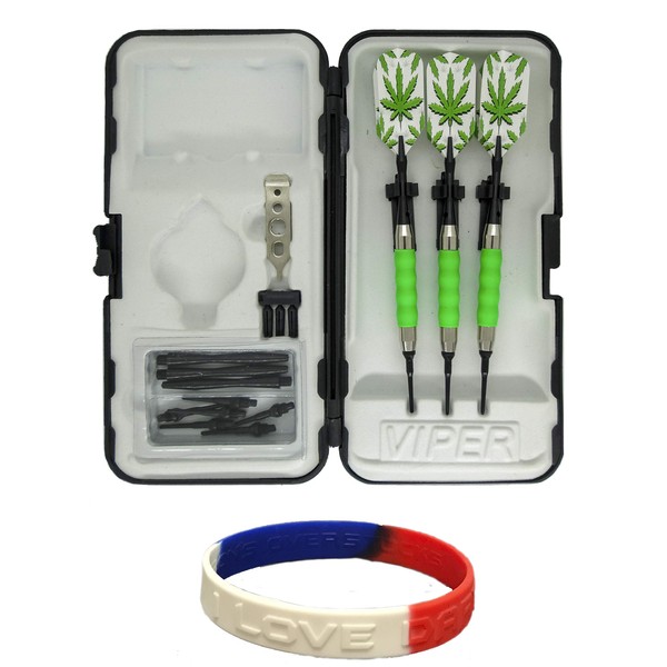 Sure Grip Viper Green Soft Tip Darts with Dart Case & Accessories Choice of Flights 16 or 18 Grams (Pot Leaves Slim, 16g)