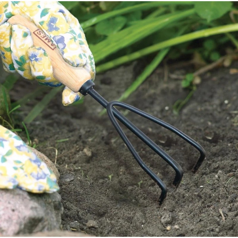 AMES 2446300 Tempered Steel Hand Cultivator with Wood Handle, 11-Inch,