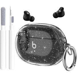 Beats Studio Buds/Studio Buds Plus Case Cover Clear 2021/2023 Men Lock Clip with Cleaner Kit, GARTOO Protective Case for Women Girls Kids Black Glitter