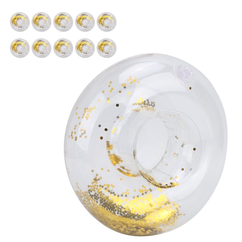 10pcs Round Gold Sequins Inflatable Drink Cup Holders Swimming Pool