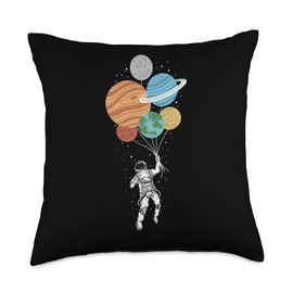 Smarty Pants Designs Astronaut Holding Planet Balloons Solar System Space Throw Pillow, 18x18, Multicolor