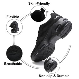 Womens Runnig Trainers Arch Support Memory Foam Gym Shoes Ladies Lightweight Mesh Air Cushion Walking Sneakers All Black UK 7